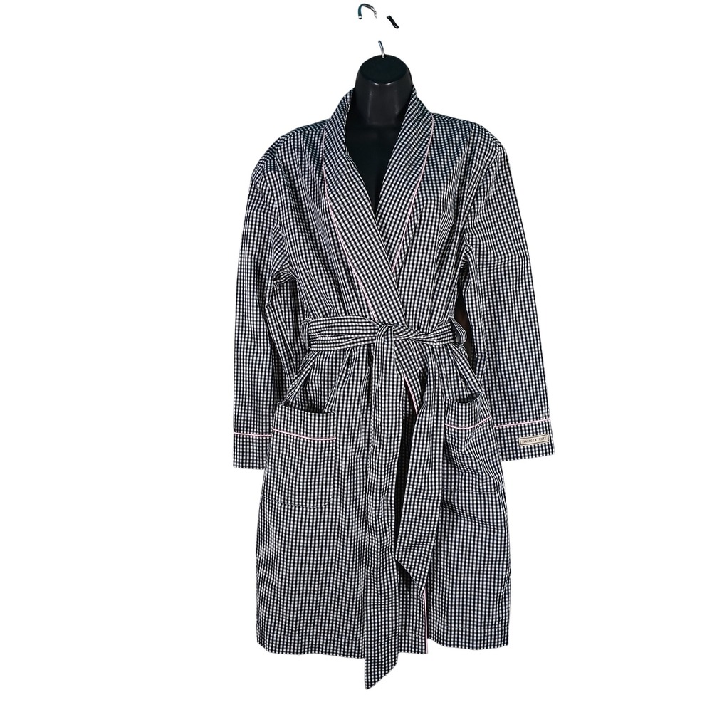 Savage X Fenty Bathrobe Women 10 Black White Gingham Belted Pockets Rihanna